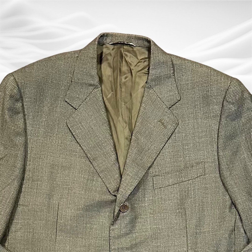 CANALI 46R Fratelli S120's Wool Micro Houndstooth Windowpane‎ Olive Green *flaw* - Picture 4 of 14